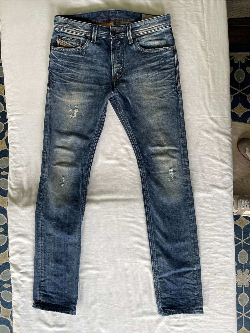 Men's Skinny Distressed Denim Jeans - Blue